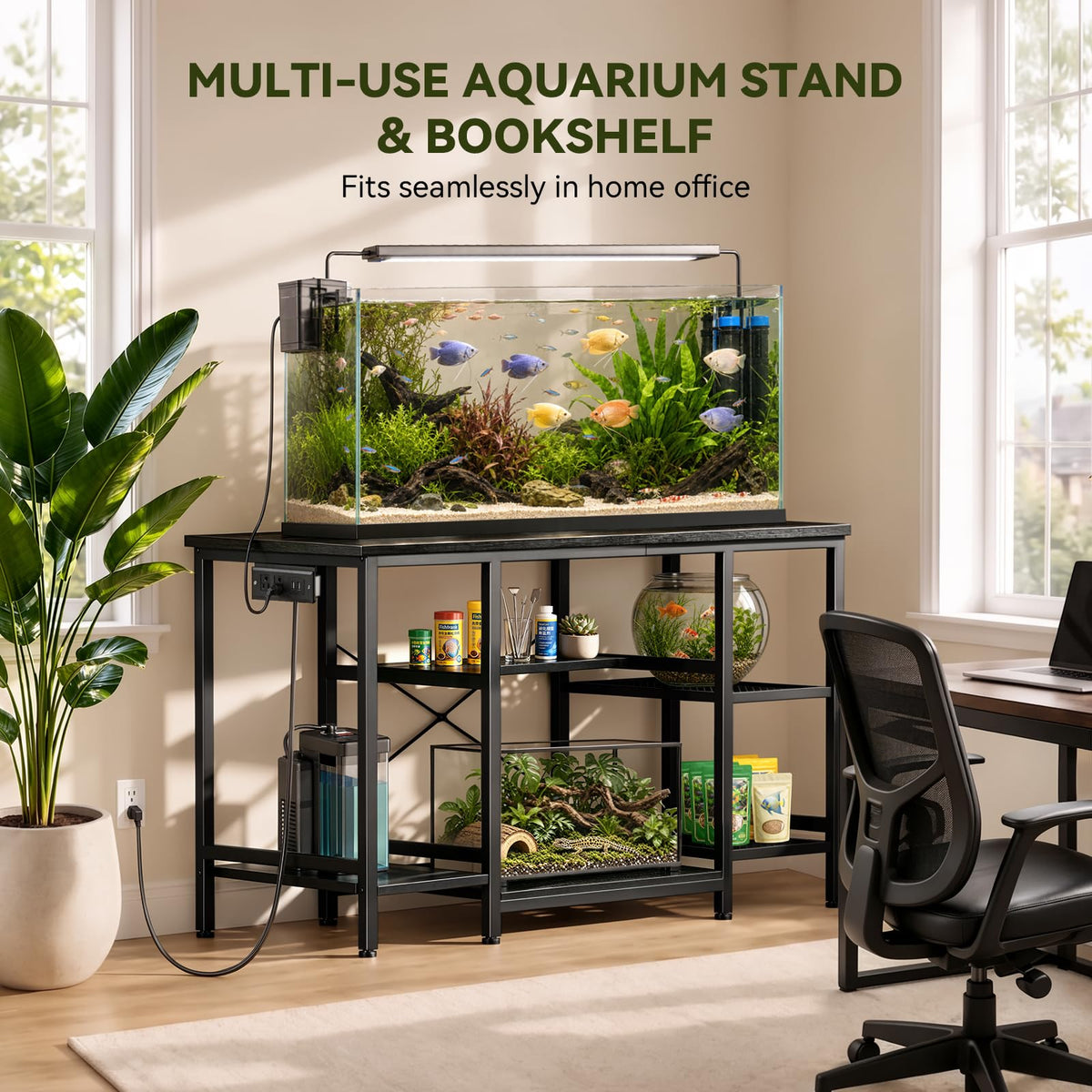 55-75 Gallon Fish Tank Stand with Power Outlet, Black