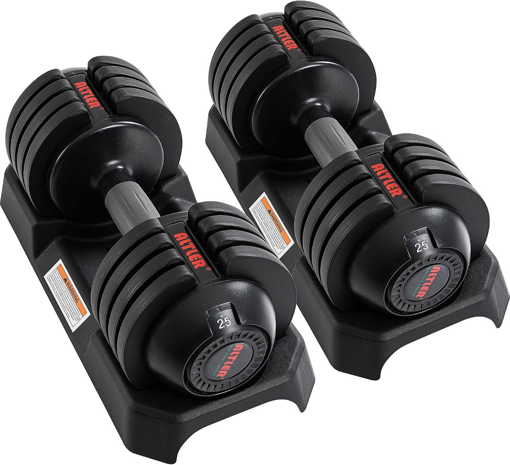 Adjustable Dumbbell Set, 25/52LB Pair with Tray for Workout Strength Training Fitness, Adjustable Weight Dial