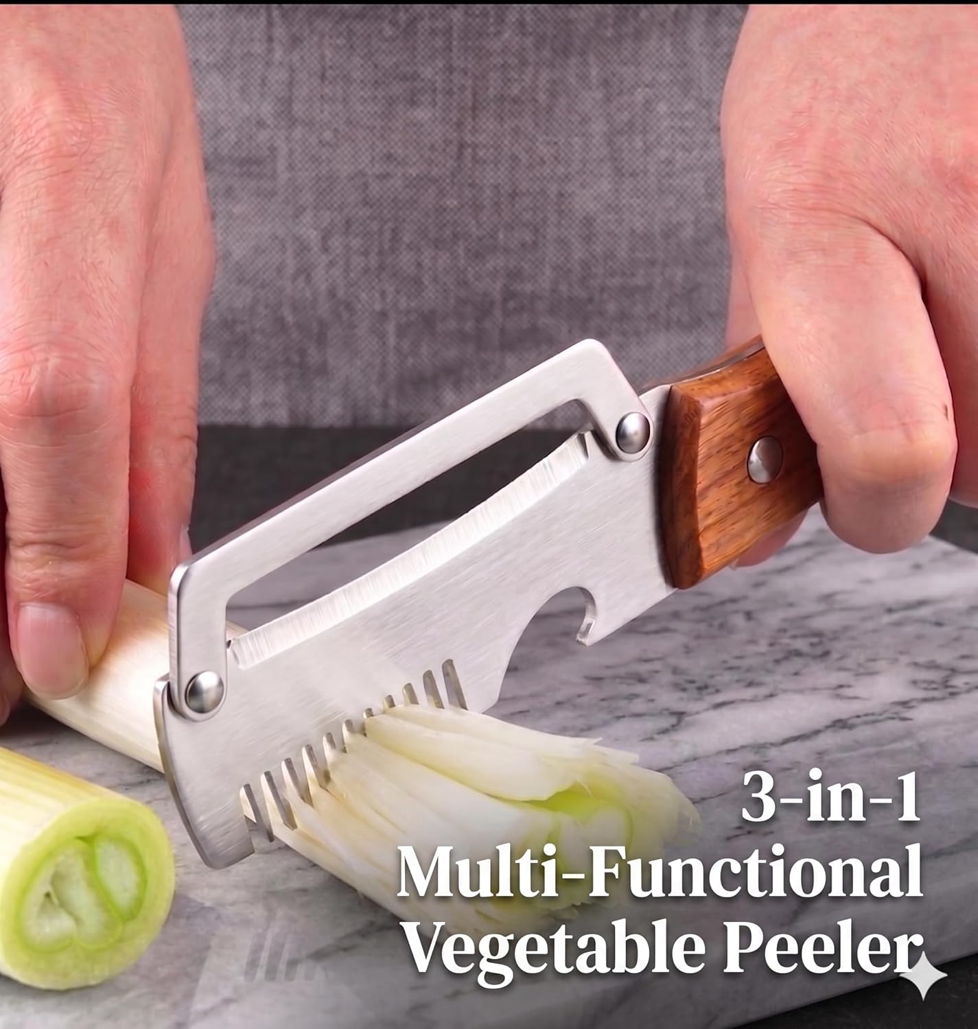 2Pcs Multifunctional Vegetable Peeler with Wooden Handle, Odorless Stainless Steel Peeler, 2-in-1 and 3-in-1 Kitchen