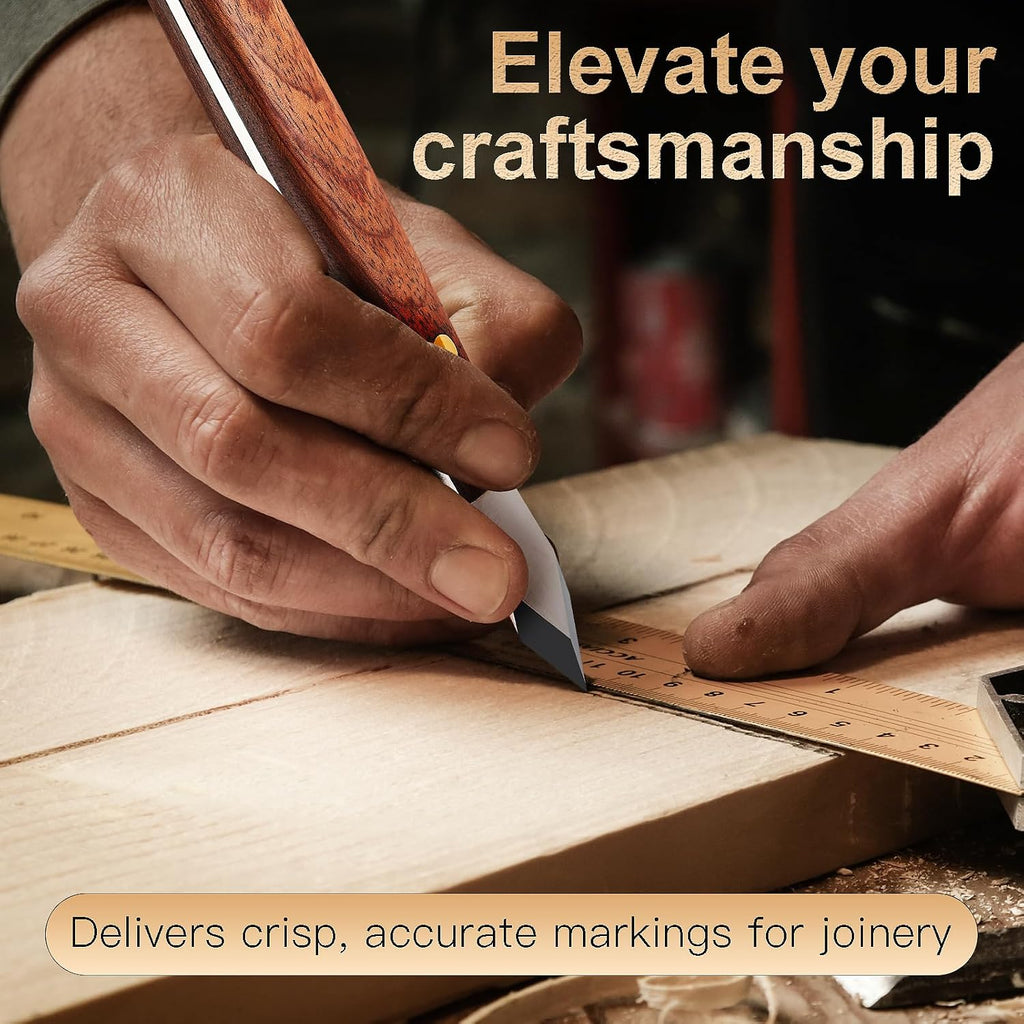 Marking Knife Woodworking Heavy Duty Scribing Gauge Knife Leather Sheath Carbon Steel Double Beveled Blade Striking