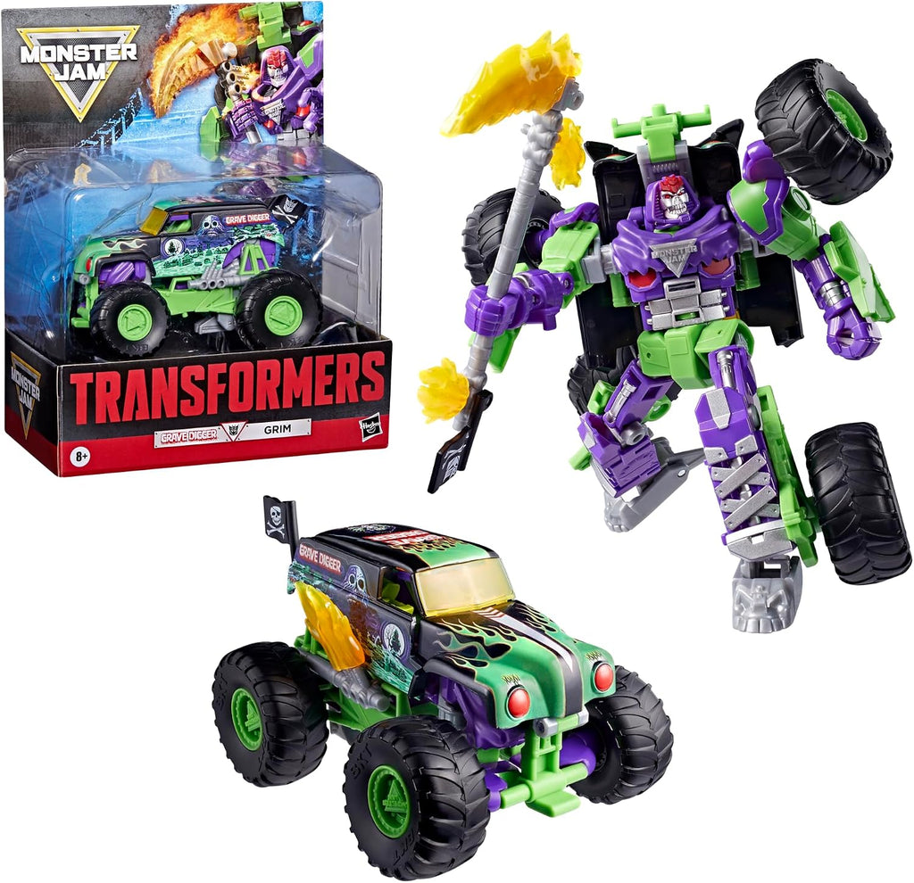 Collaborative x Monster Jam Grave Digger (Grim) | Leader Class 9.25-inch Robot Action Figure Converts to Monster