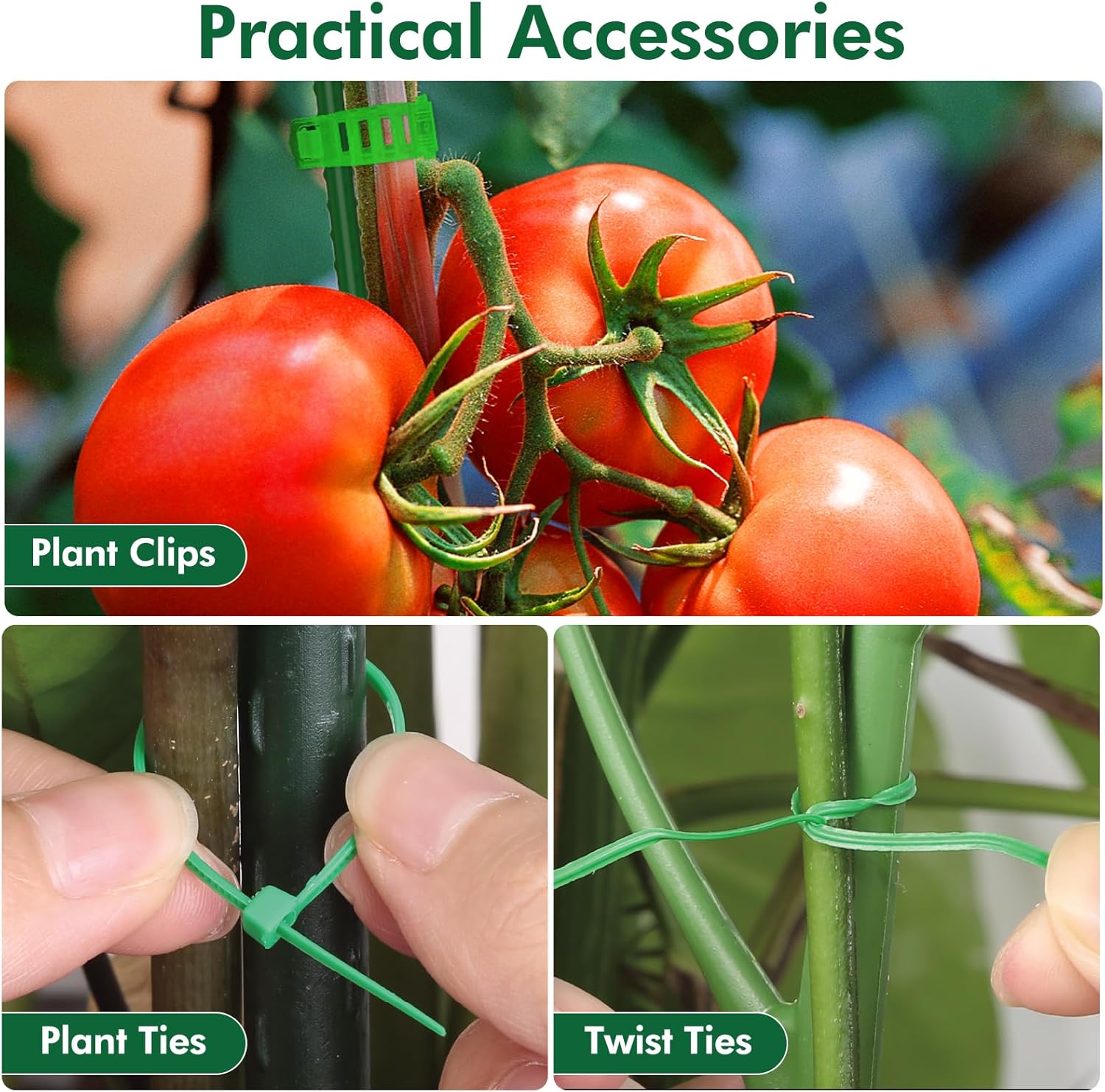 3 Pack 48" Tomato Cages for Garden, Plastic Coated Steel Pipe Heavy Duty Adjustable Tomato Stakes Trellis Plant Cages