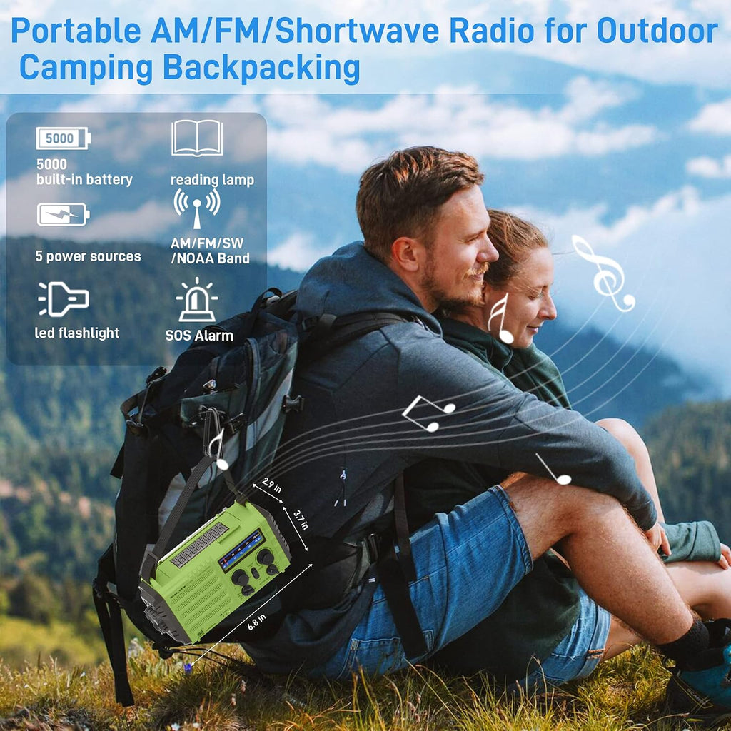 NOAA Weather Radio, Hand Crank Emergency Radio Solar Battery Operated AM FM | Portable Radio with AM/FM Shortwave