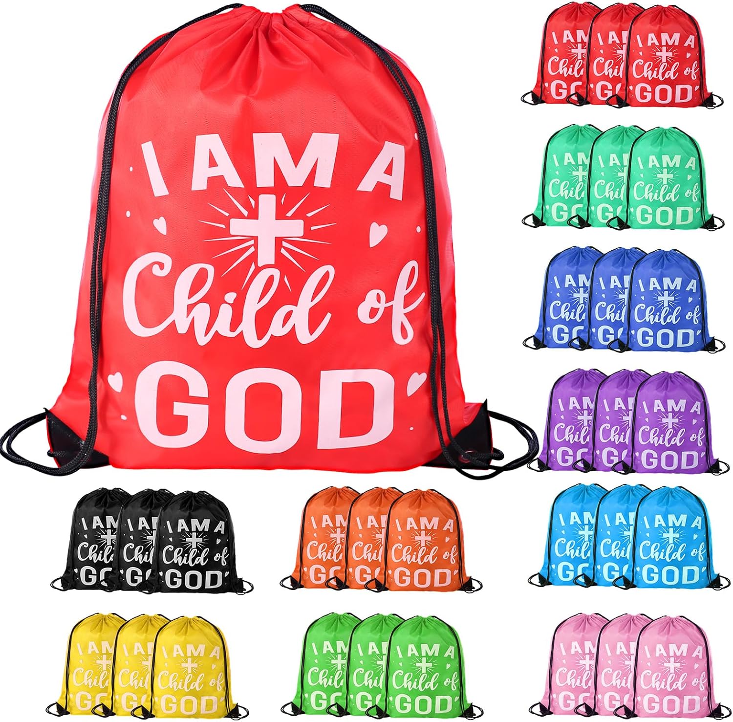 30 Pcs I Am a Child of God Drawstring Backpack Bulk Christian Gift Bags Church Supplies String Backpack Cinch Bag