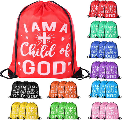 30 Pcs I Am a Child of God Drawstring Backpack Bulk Christian Gift Bags Church Supplies String Backpack Cinch Bag