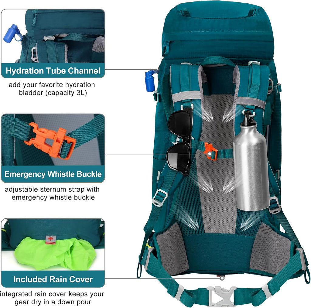 Internal Frame Hiking Backpack 50/60/65/70/80L, Mountain Climbing Camping Backpack Daypack Waterproof Rain Cover