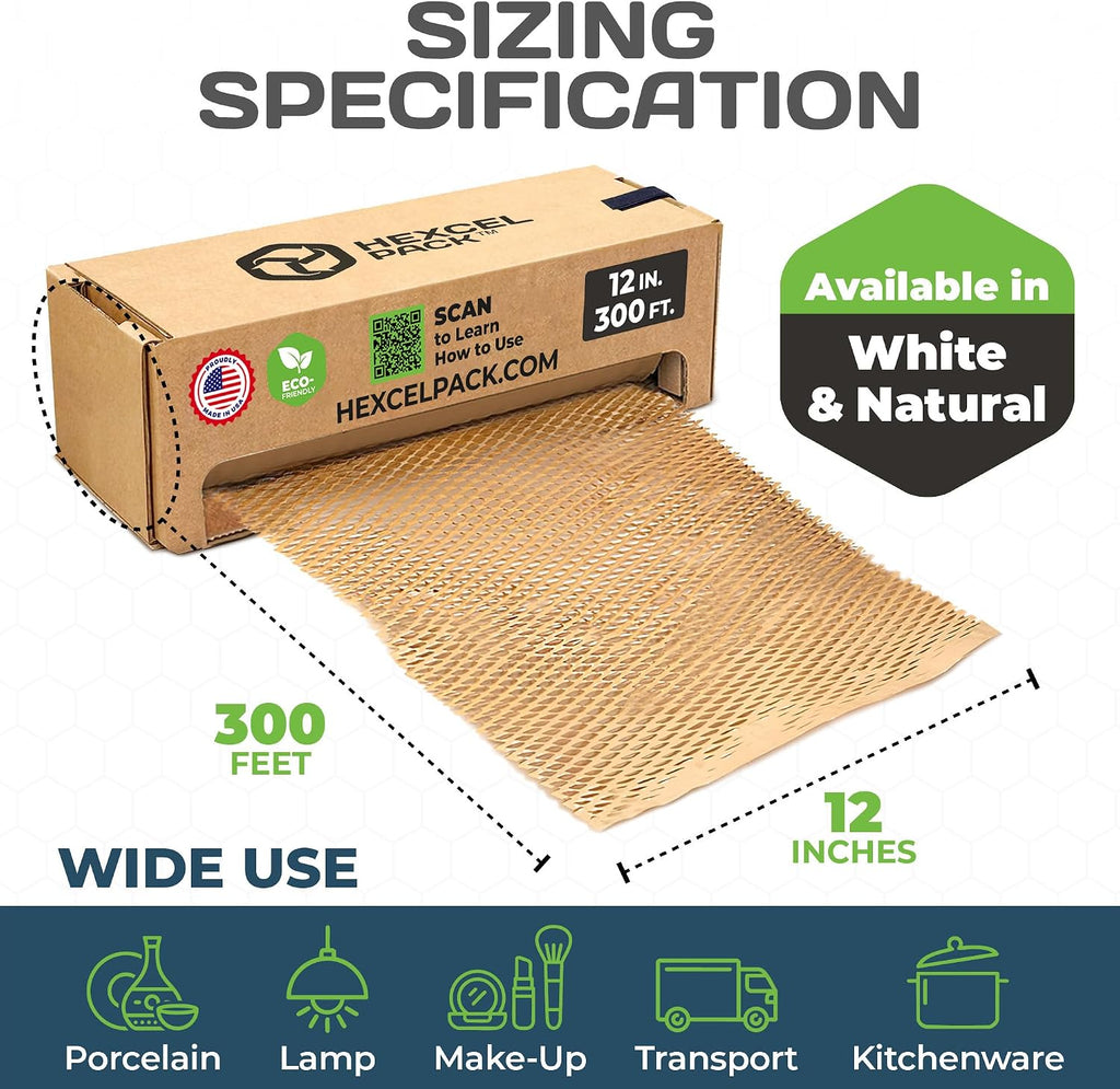 HexcelWrap Mini Honeycomb Packing Paper - Natural, 12" x 300'