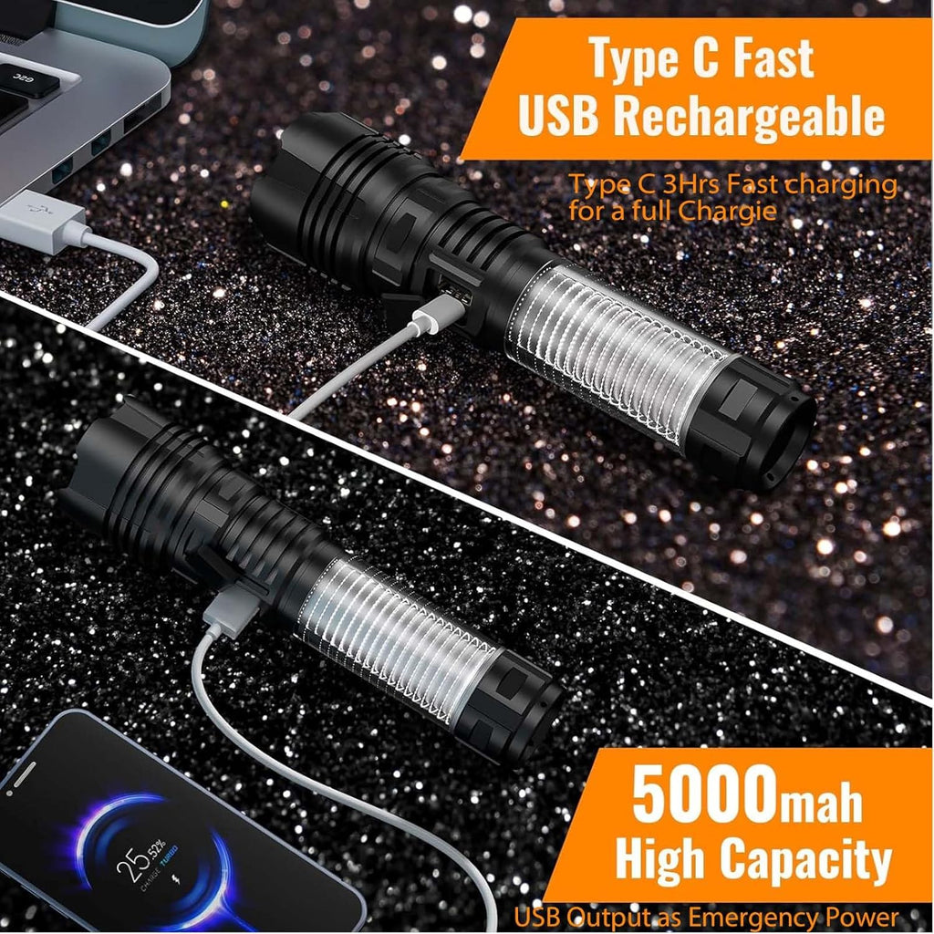 Rechargeable LED Flashlight Lantern 2000 High Lumens - with Camping Lanterns, Long Range LED Super Bright Flashlight