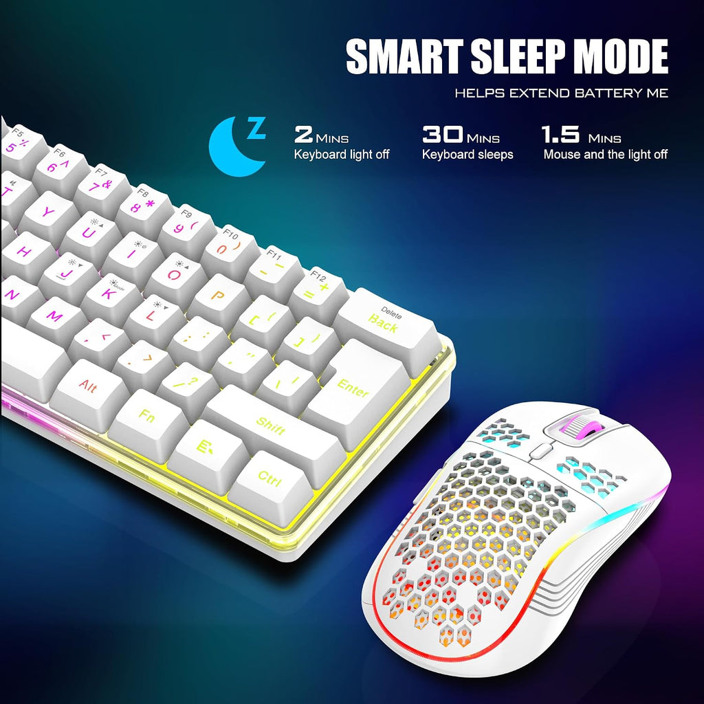 60% Wireless Gaming Keyboard and Mouse Combo, 2500mAh Rechargeable Battery, Ultra-Compact Small RGB Mechanical Feel