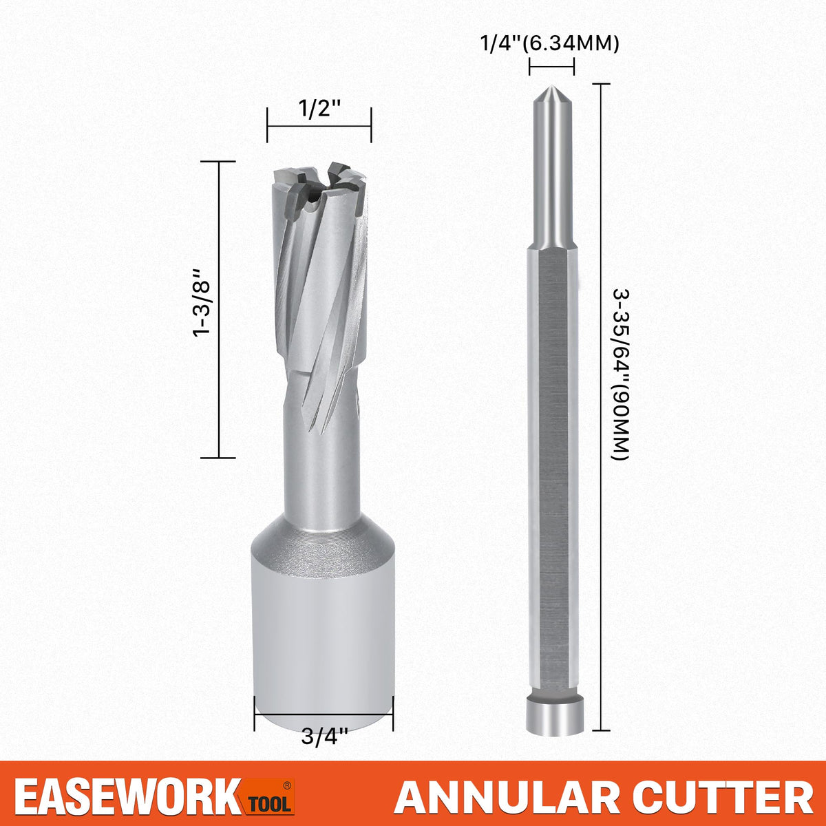 EASEWORK TOOL Carbide-Tipped Annular Cutter, 1/2" Diameter x 1-3/8" Depth