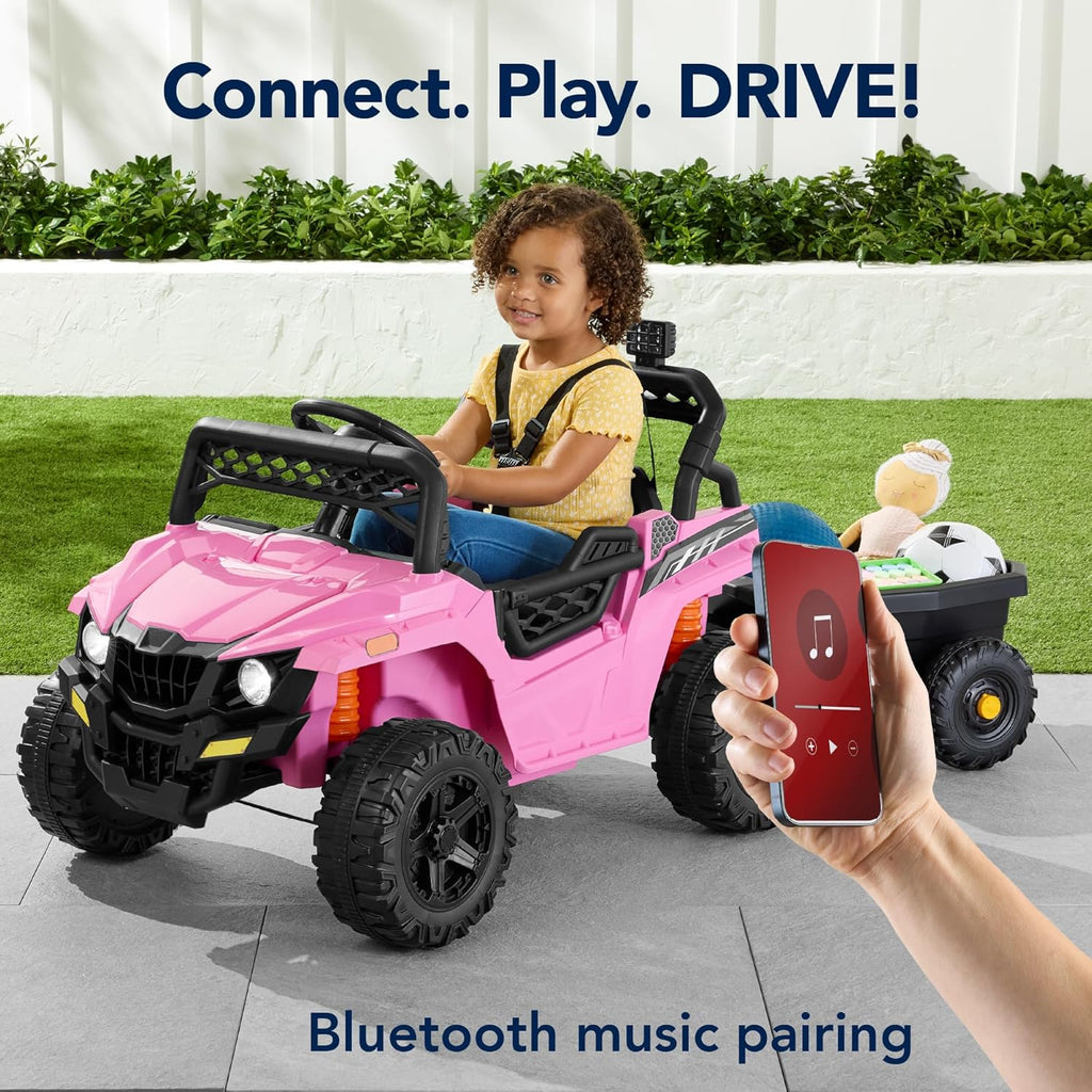 Best Choice Products Kids 12V Electric Ride On UTV Car and Trailer w/Parent Control, LED Lights, 2 Speeds, Bluetooth