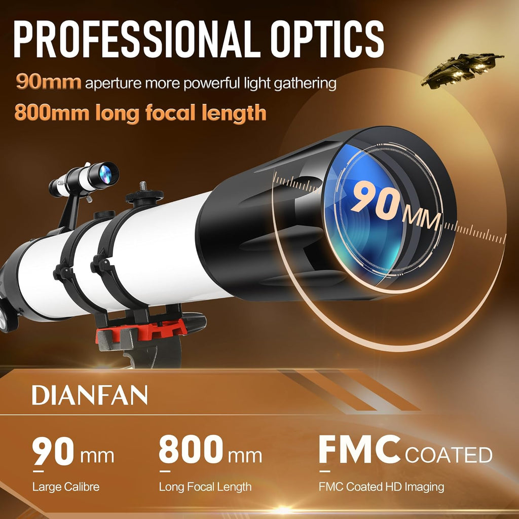 Telescope for Adults High Powered, 90mm 800mm Astronomy Refractor | Portable Professional Telescope for Adults &
