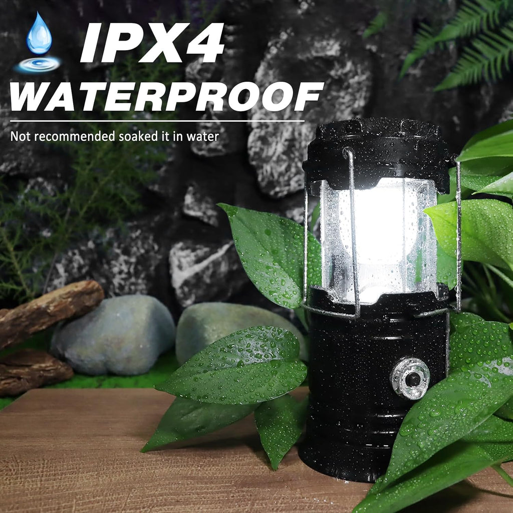 4-Pack Solar Camping Lantern, Collapsible LED Solar USB Rechargeable Lantern Flashlight Emergency Hanging Lights for
