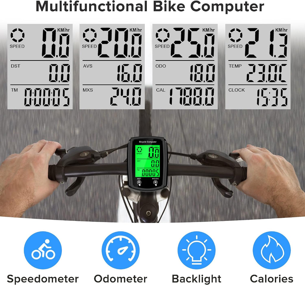 Bike Computer and Bicycle Odometer Wired MPH KM/H Bike Speedometer with Automatic Wake-Up Cycling Speed Tracker LCD