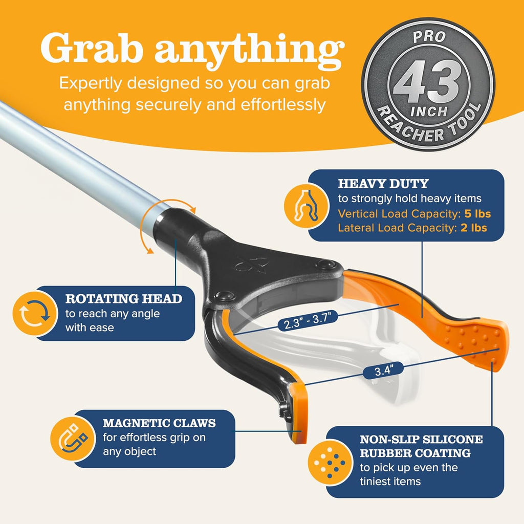 Pro 43" Foldable Grabber Reacher Tool for Seniors - Grabbers for Elderly Reaching Tool Heavy Duty Pickup Trash Picker
