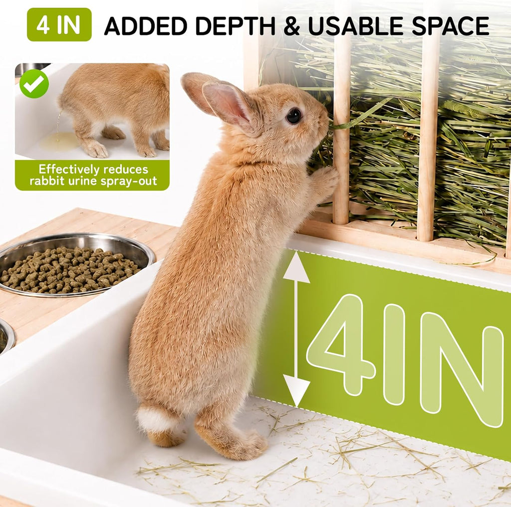 3-in-1 Rabbit Hay Feeder with Litter Box, Bowl Tray for Small Bunnies