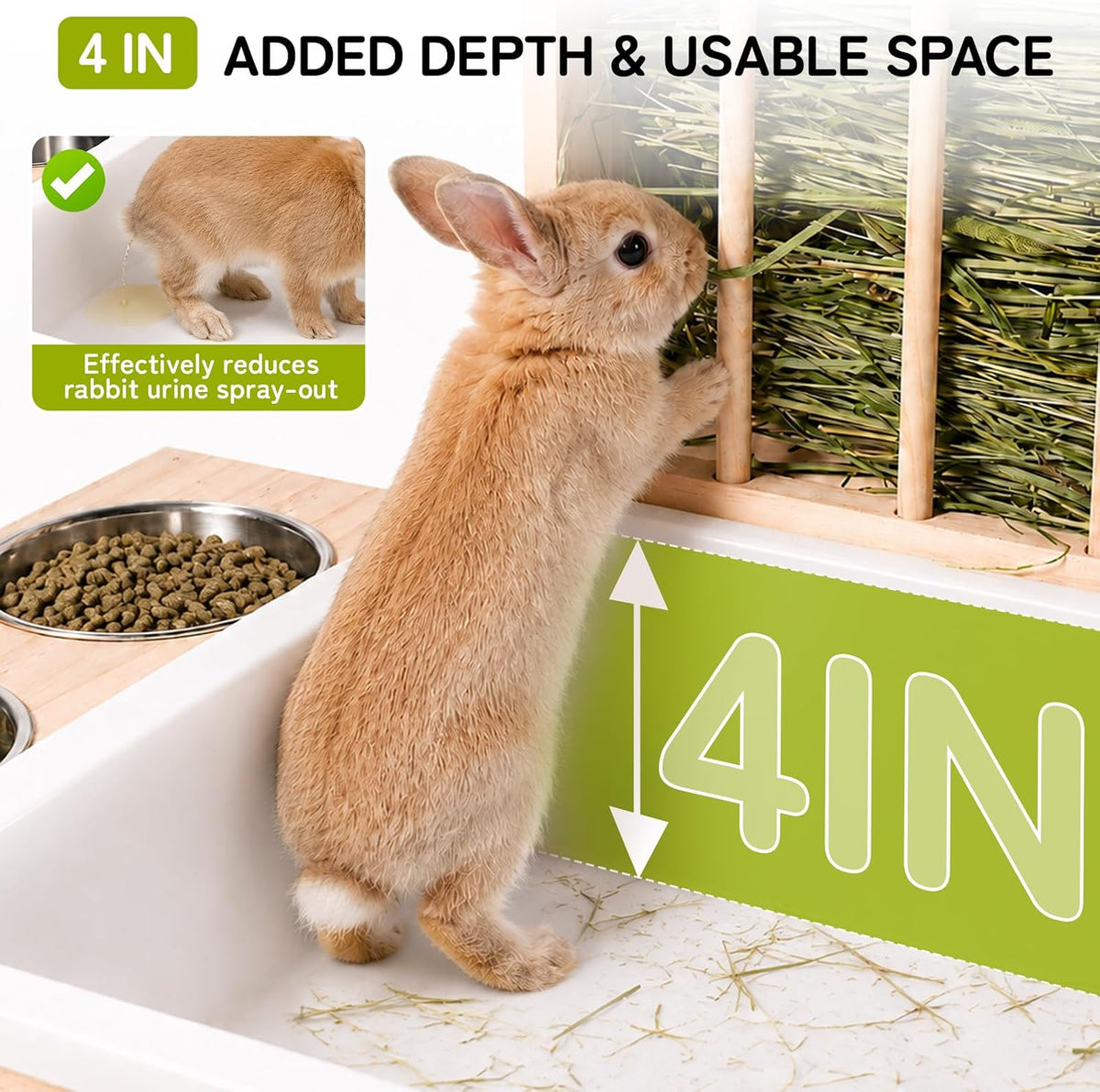 3-in-1 Rabbit Hay Feeder with Litter Box, Bowl Tray for Small Bunnies