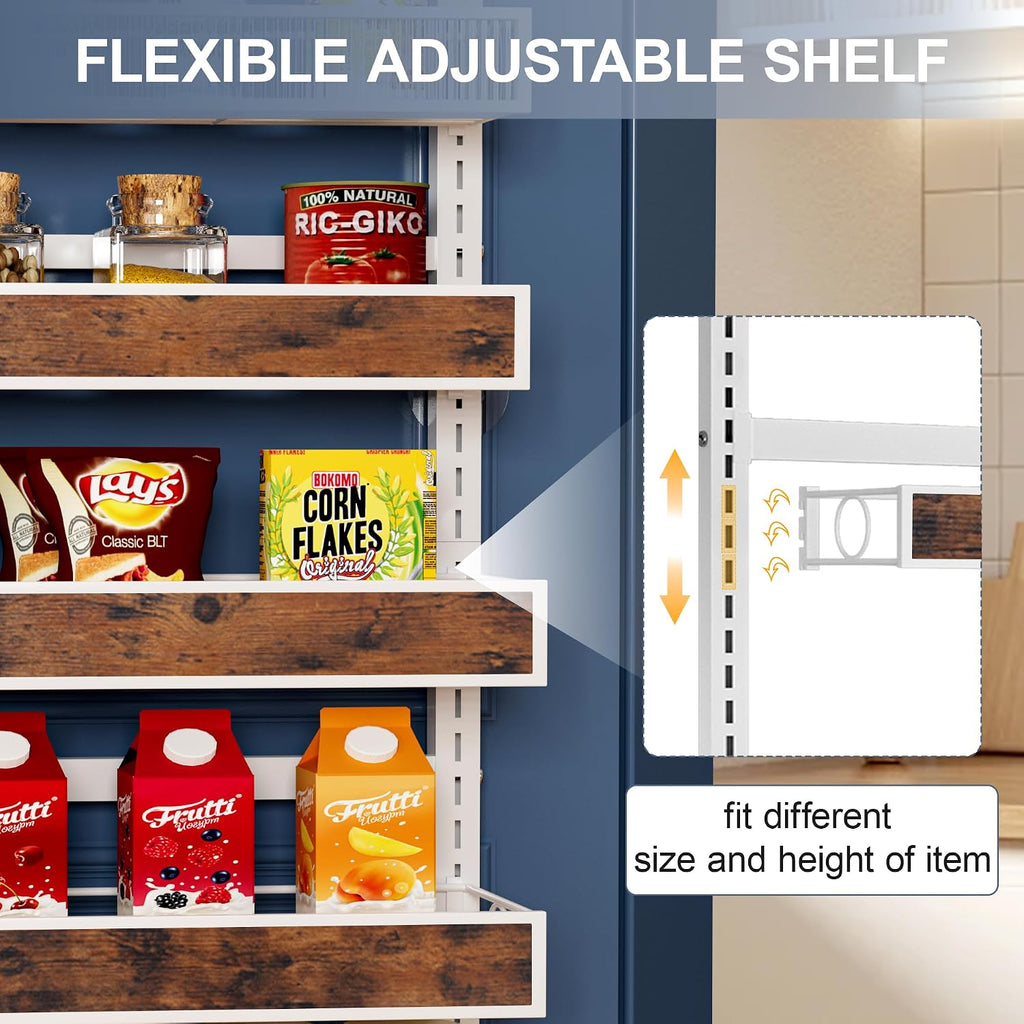 8 Tier Over The Door Pantry Orangizer 2 IN 1 Wall Mounted or Hanging Spice Rack with Adjustable Wood Basket,Heavy