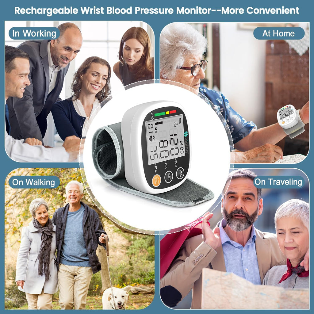 Wrist Blood Pressure Monitor for Home Use, Rechargeable Bp Machine