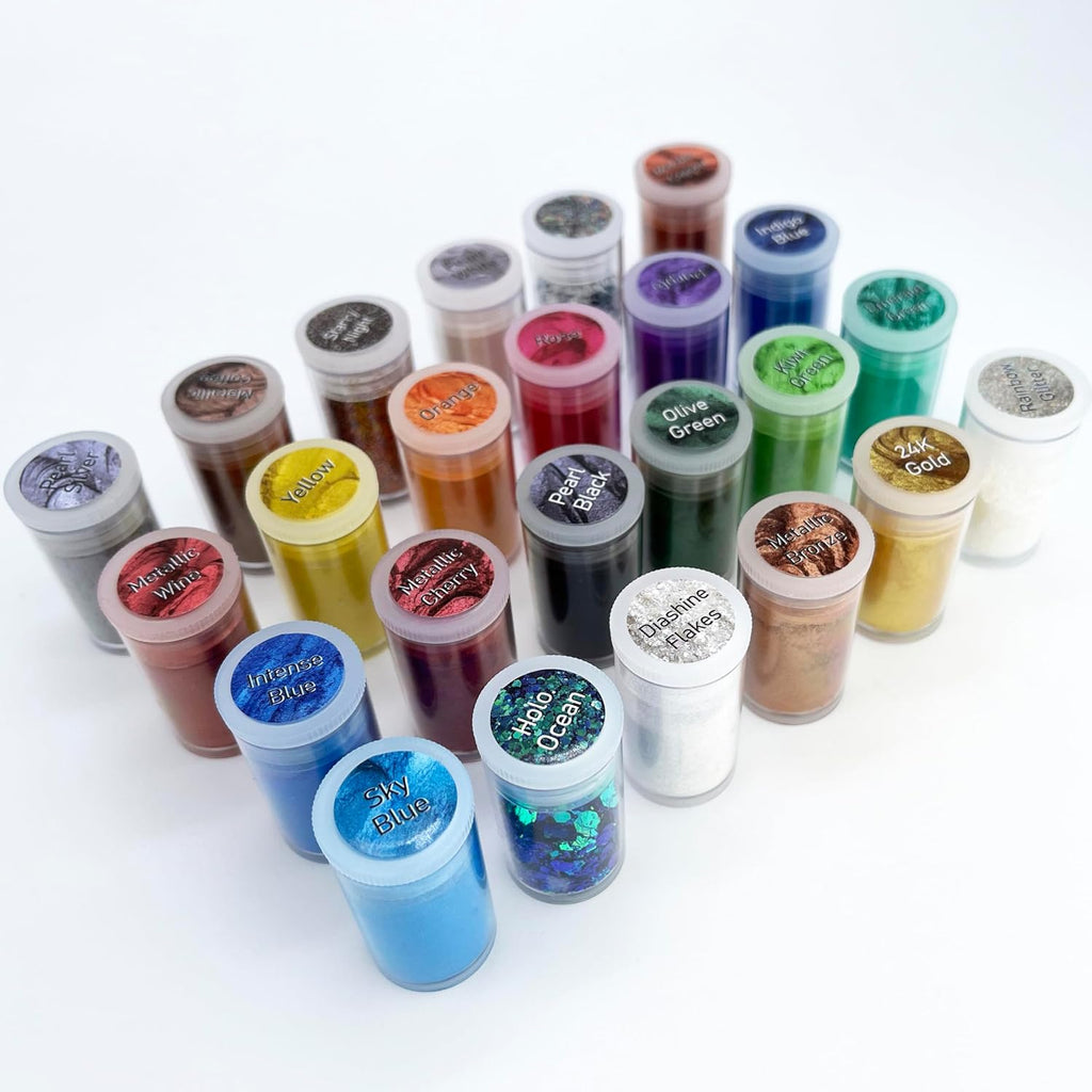 Pigment Set - 24 Colors Mica Powder for Lip Gloss, Skin Paint, Bath Bombs, Soap Making, Nail Polish, Epoxy Resin