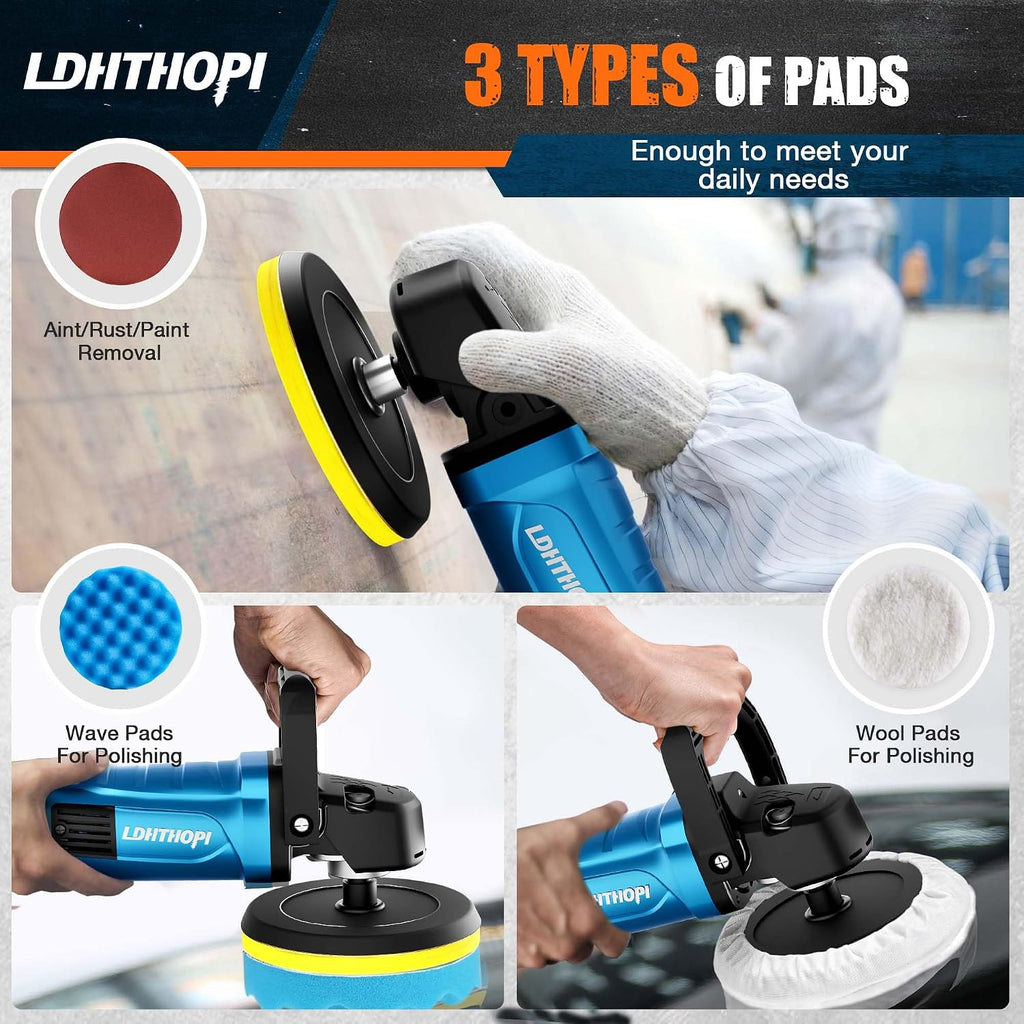 Buffer Polisher, 1800W 6 inch/7 inch Rotary Buffer Polisher Waxer, 2026 Upgraded 750-3100RPM Car Buffers and