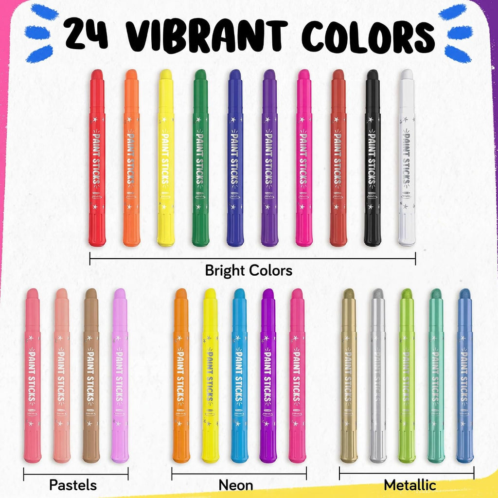 24 Thin Washable Paint Sticks for Kids, Painting Crayons w/Coloring Book