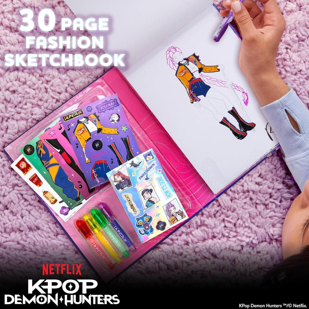 Kpop Demon Hunters Fashion Sketch Set, Includes Coloring Book, Gel Pens, Kpop Demon Hunters Stickers, Stencils &