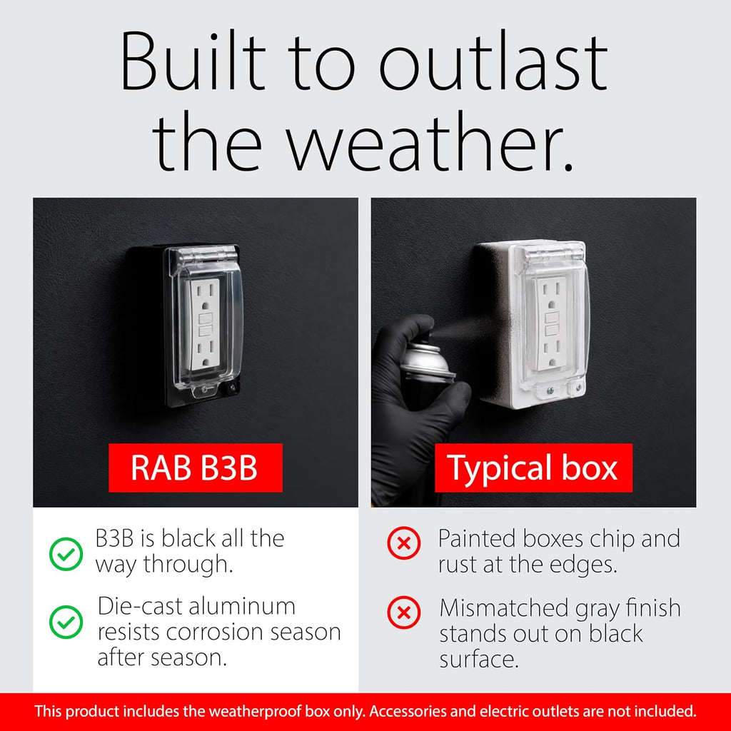 RAB Lighting B3B Black Weatherproof Outdoor Electrical Box, Die-Cast 1/2in