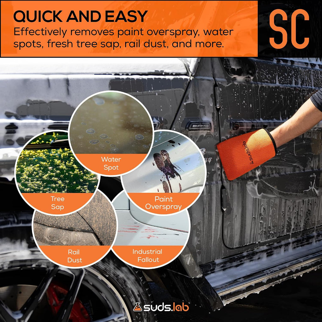 Suds Lab SC Synthetic Clay Mitt, Reusable Clay Bar Mitt, Car Detailing | Remove paint overspray, water spots, tree