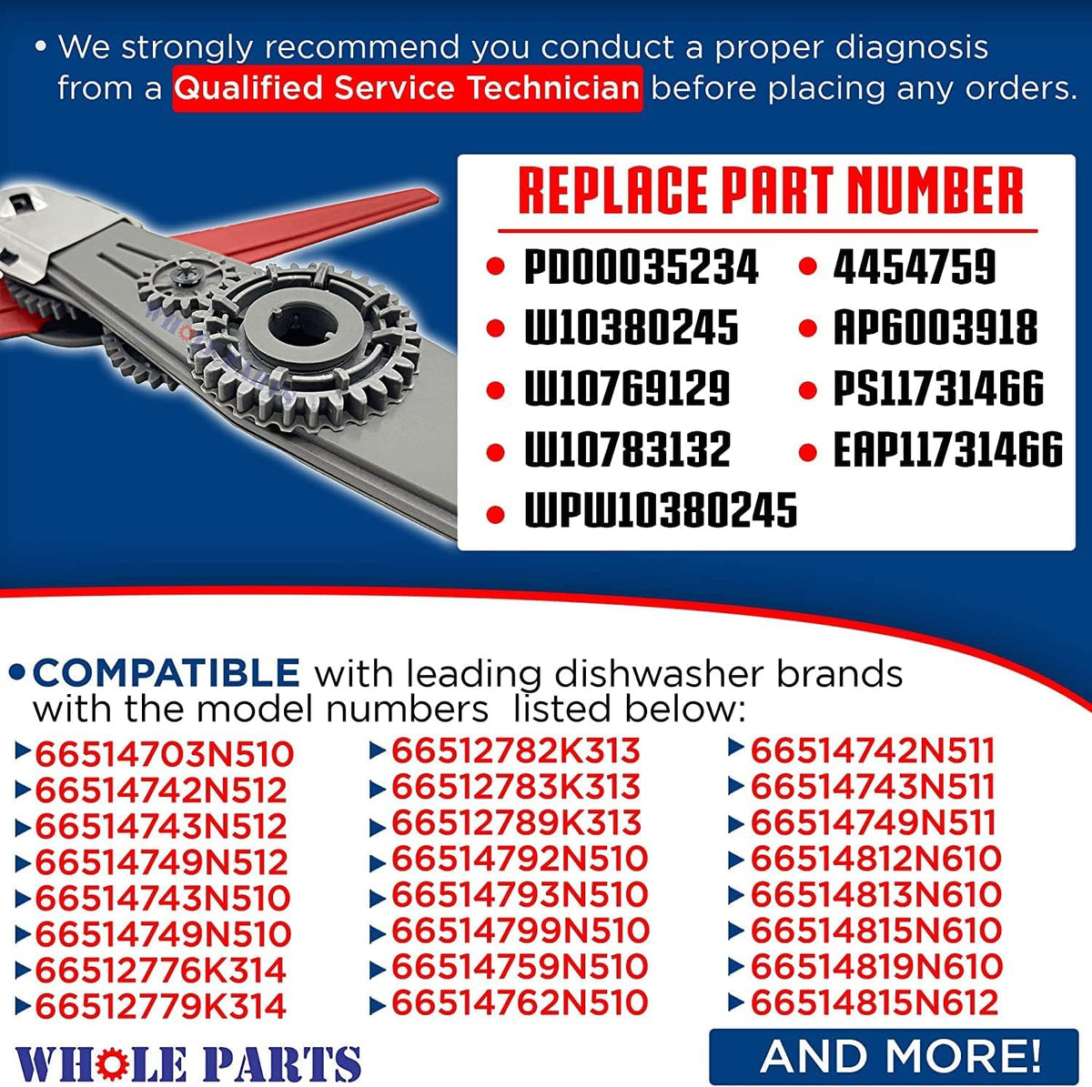 Whole Parts Upgraded Dishwasher Lower Spray Arm Assembly Part# W10859935