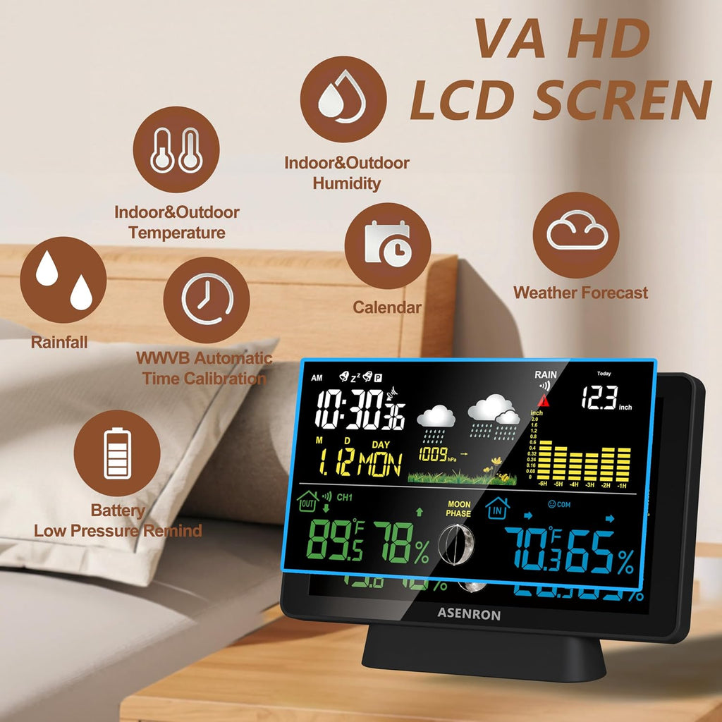 Weather Station with Rain Gauge, Home Weather Stations Wireless Indoor Outdoor with Rain Gauge, Thermometer