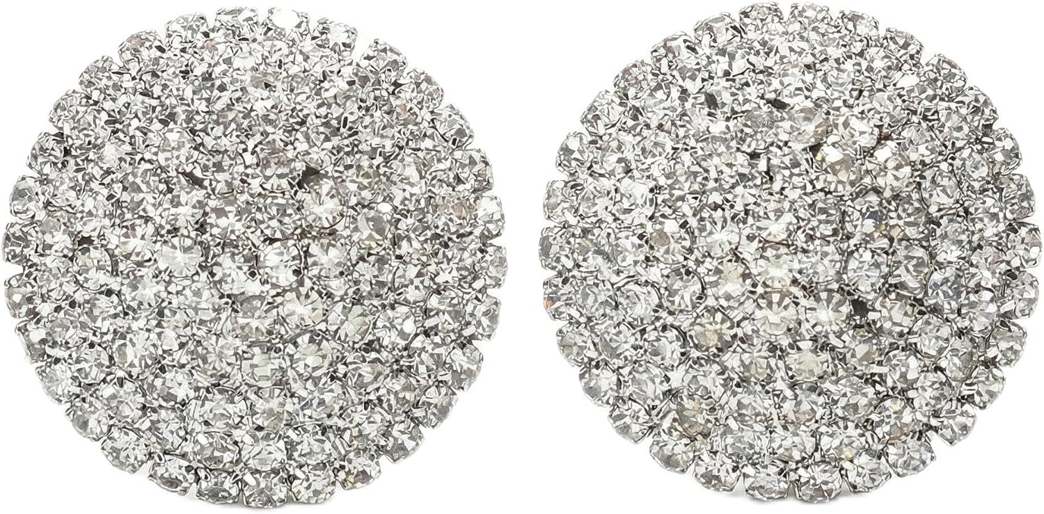 Stud Earrings for Women Oversized Silver Button Earring Sparkly Rhinestone Luxury Bling, Statement Studfor Wedding