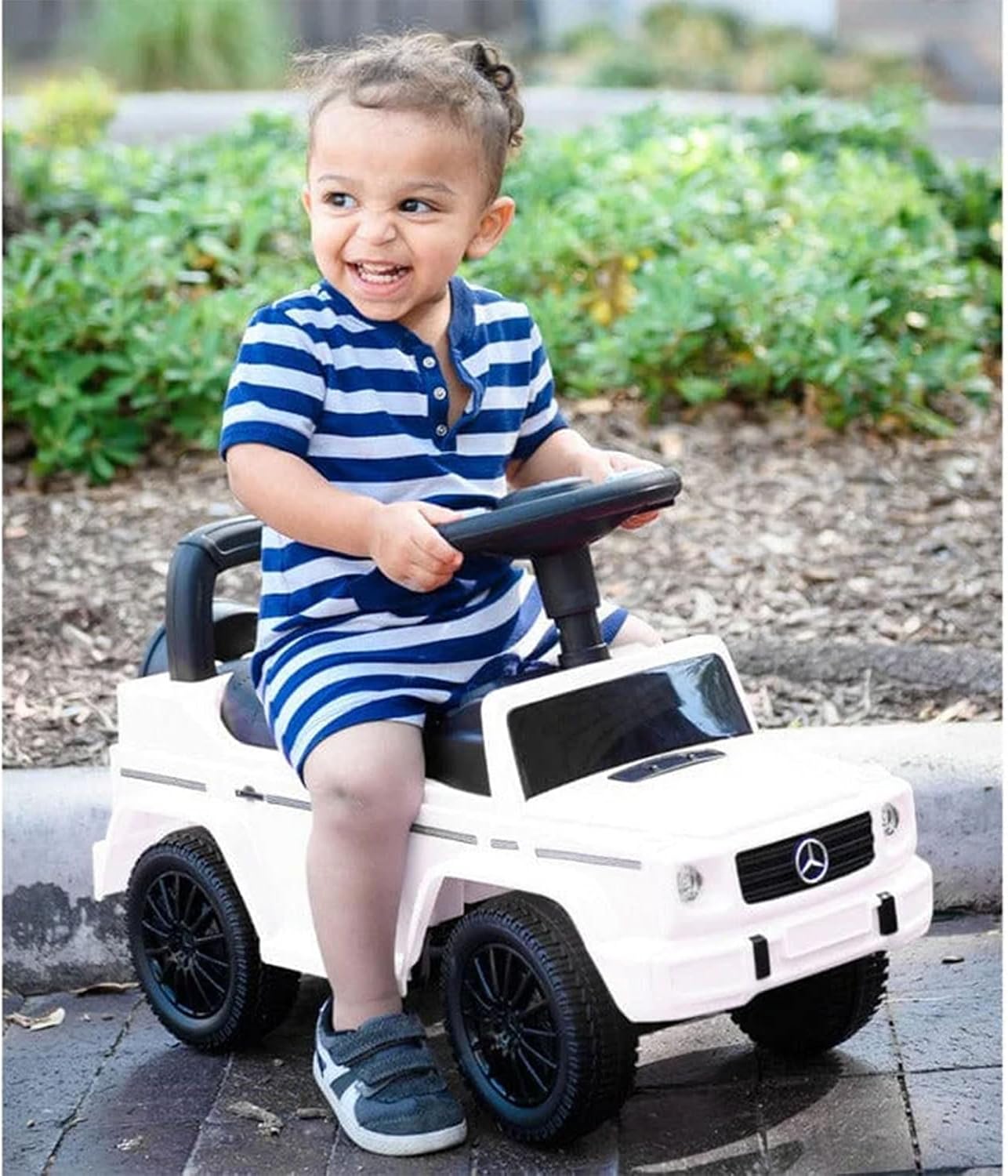 Kids Outdoor Stroller Mercedes G-Wagon Push Car with Working Lights, Horn, and Music for Ages 1 to 3 years, White |