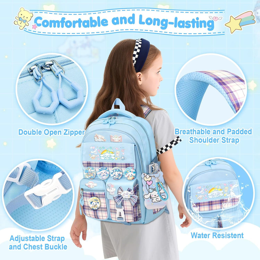 16.5/19IN School Backpack for Girls with 24Pcs Accessories, Anti-Theft Kids Backpack for Students, New Semester