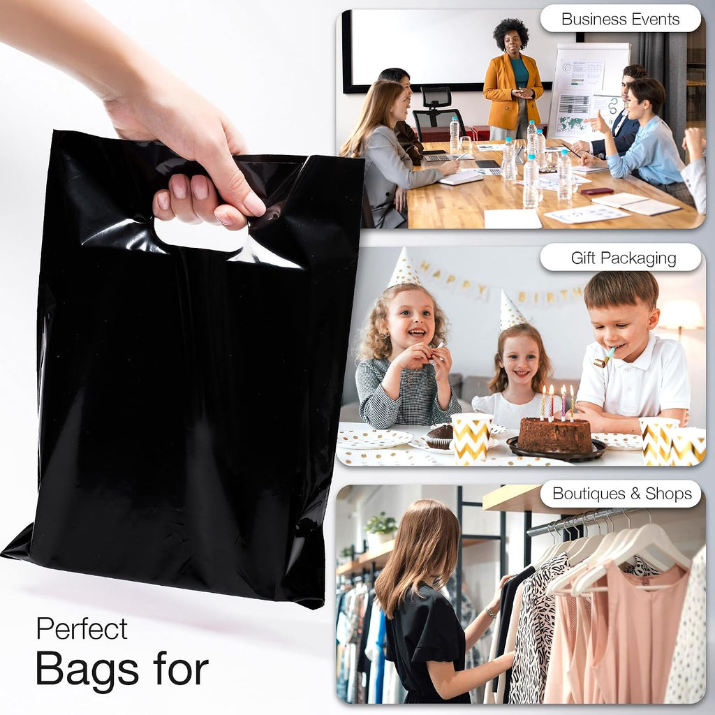100 Black Plastic Bags With Handles 9x12 Merchandise Bags