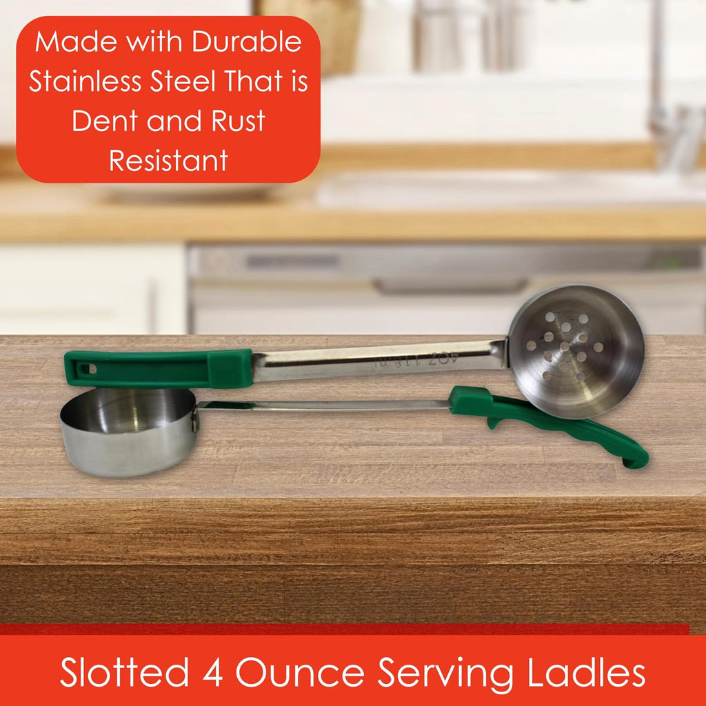 4 oz Slotted Stainless Steel Portion Control Ladle Spoodle - [Pack of 2] | Commercial-Grade Spoodle for Portioning