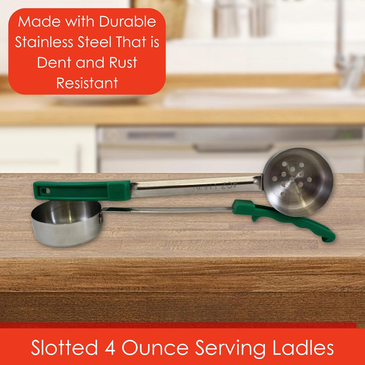 4 oz Slotted Stainless Steel Portion Control Ladle Spoodle - [Pack of 2] | Commercial-Grade Spoodle for Portioning