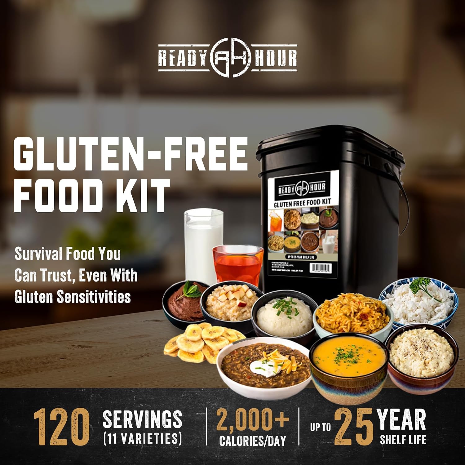 Gluten-Free Food Kit (120 Servings), Gluten-Free Survival Kit, Freeze-Dried Survival Food Storage, Emergency