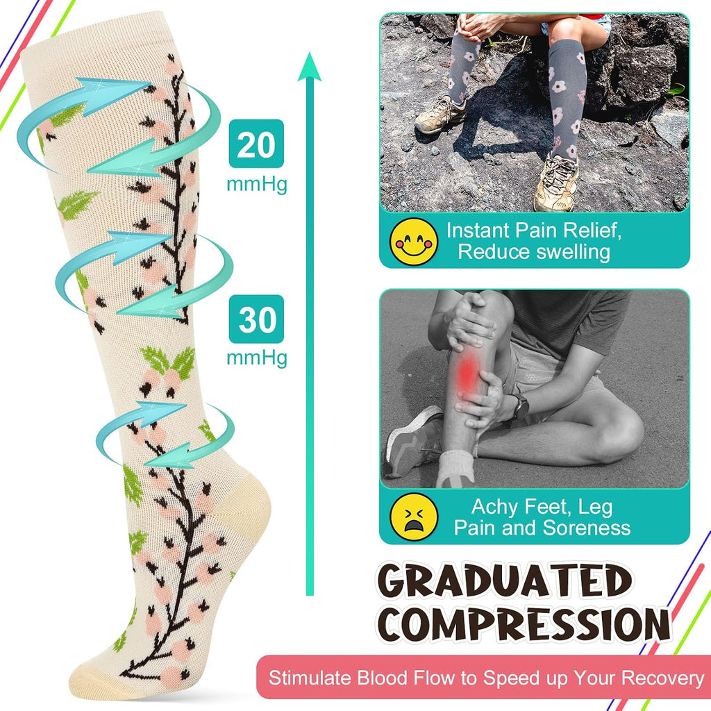 6 Pairs Compression Socks for Women Men Knee High