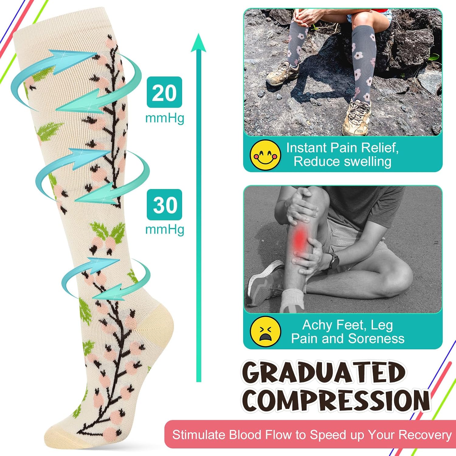 6 Pairs Compression Socks for Women Men Knee High