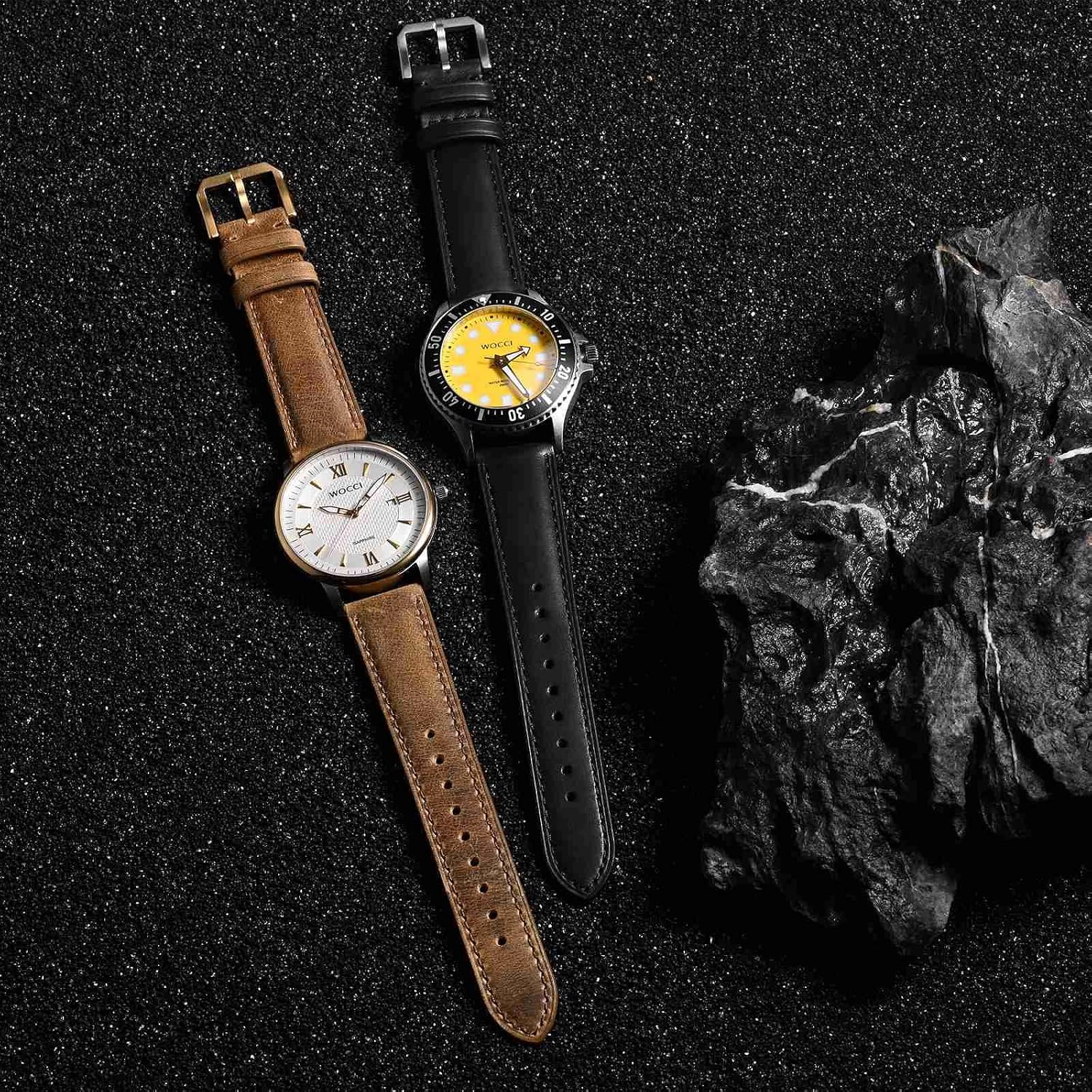 Watch Band, Genuine Leather, Dark Lining Leather, Quick Release, Strap Width 18mm 20mm 22mm