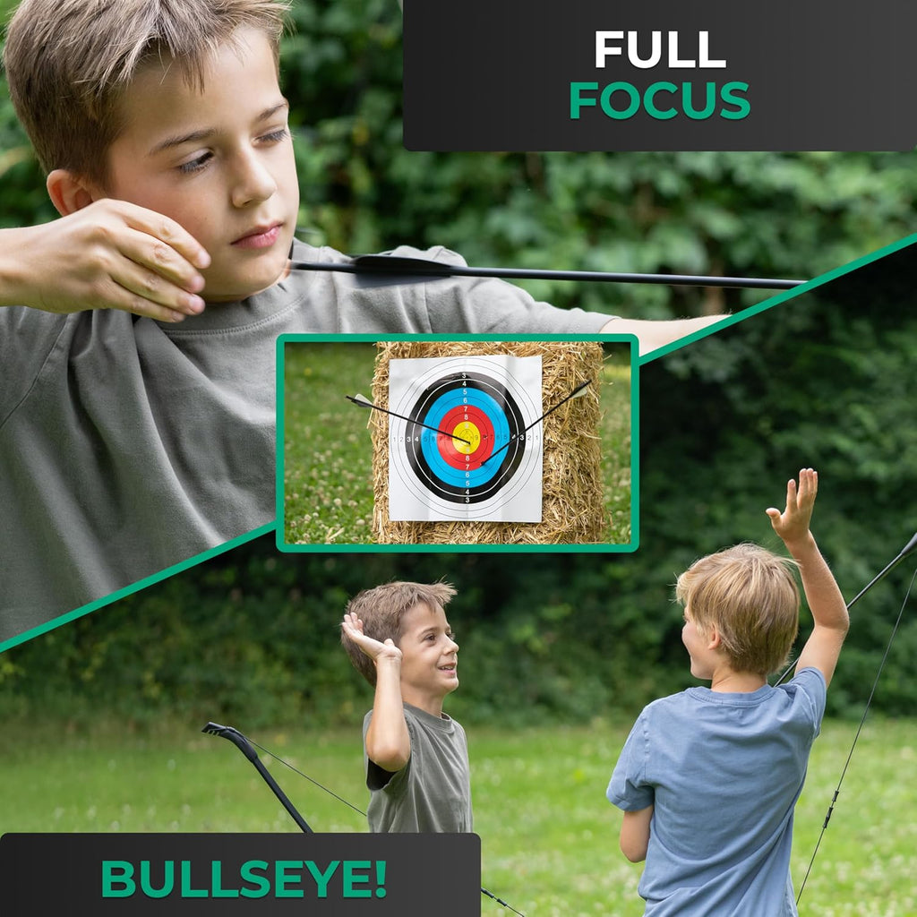 Bow and Arrow for Kids Ages 6+ | Beginner Archery Set with Aim Guide, 6 Carbon Hybrid Arrows & 3 Targets | 3-Piece