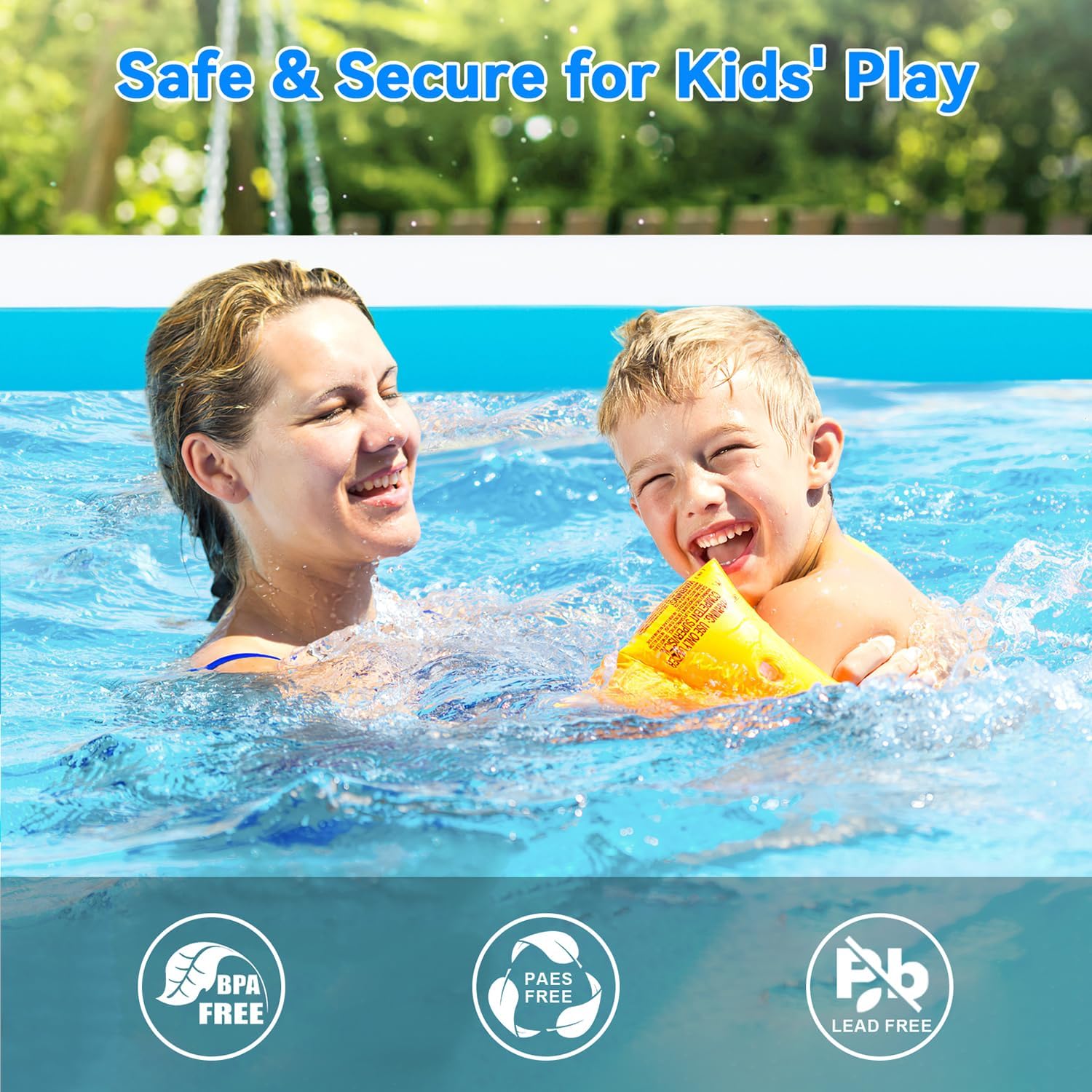 Extra Large Inflatable Pool for Adults 120"x85"x26" – Blow Up Pool with Seats & Backrest, Fits 10 Adults, Air Pump