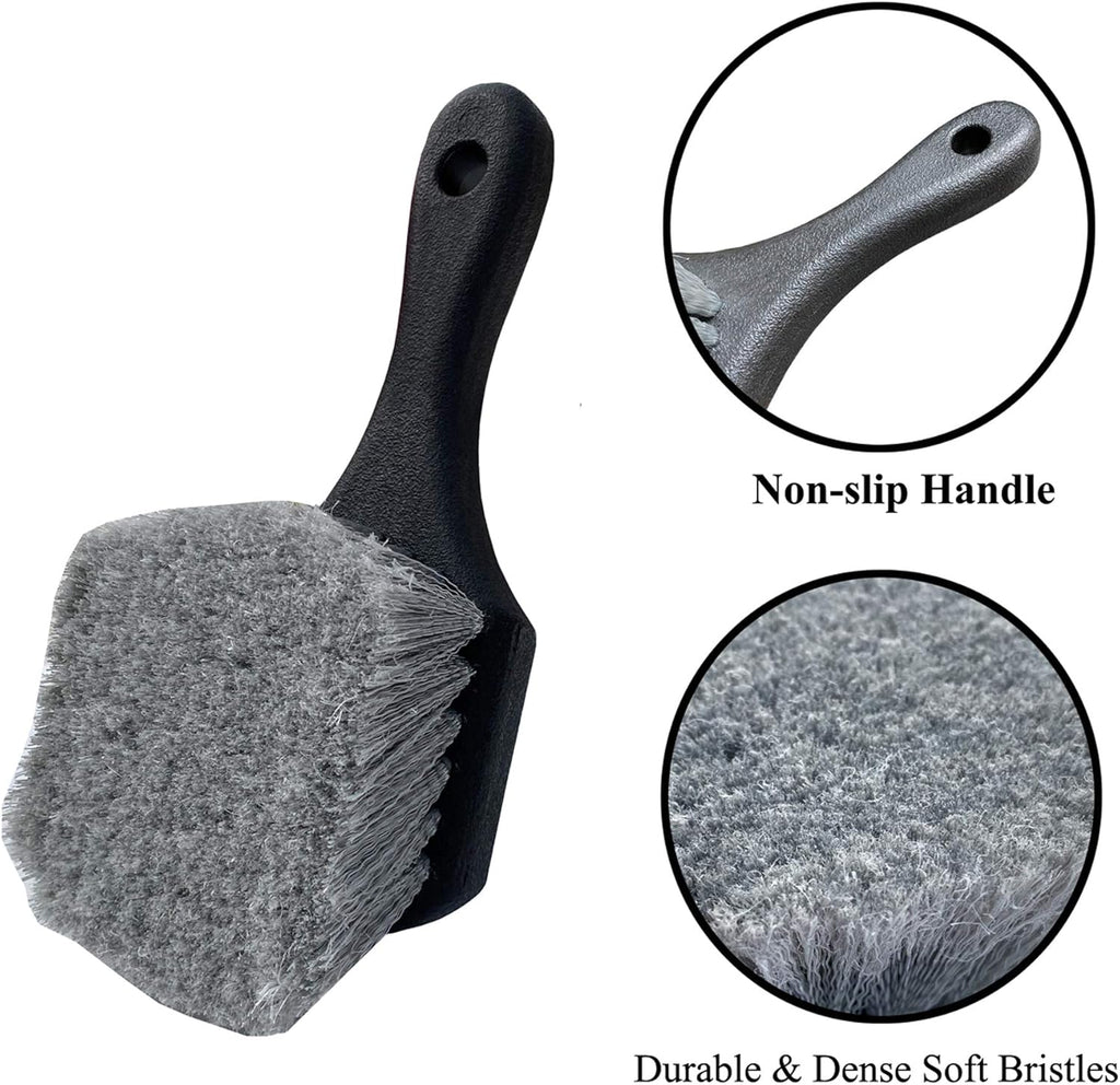 Wheel & Tire Brush for Car Rim, Soft Bristle Car Wash Brush, Cleans Tires & Releases Dirt and Road Grime, Short