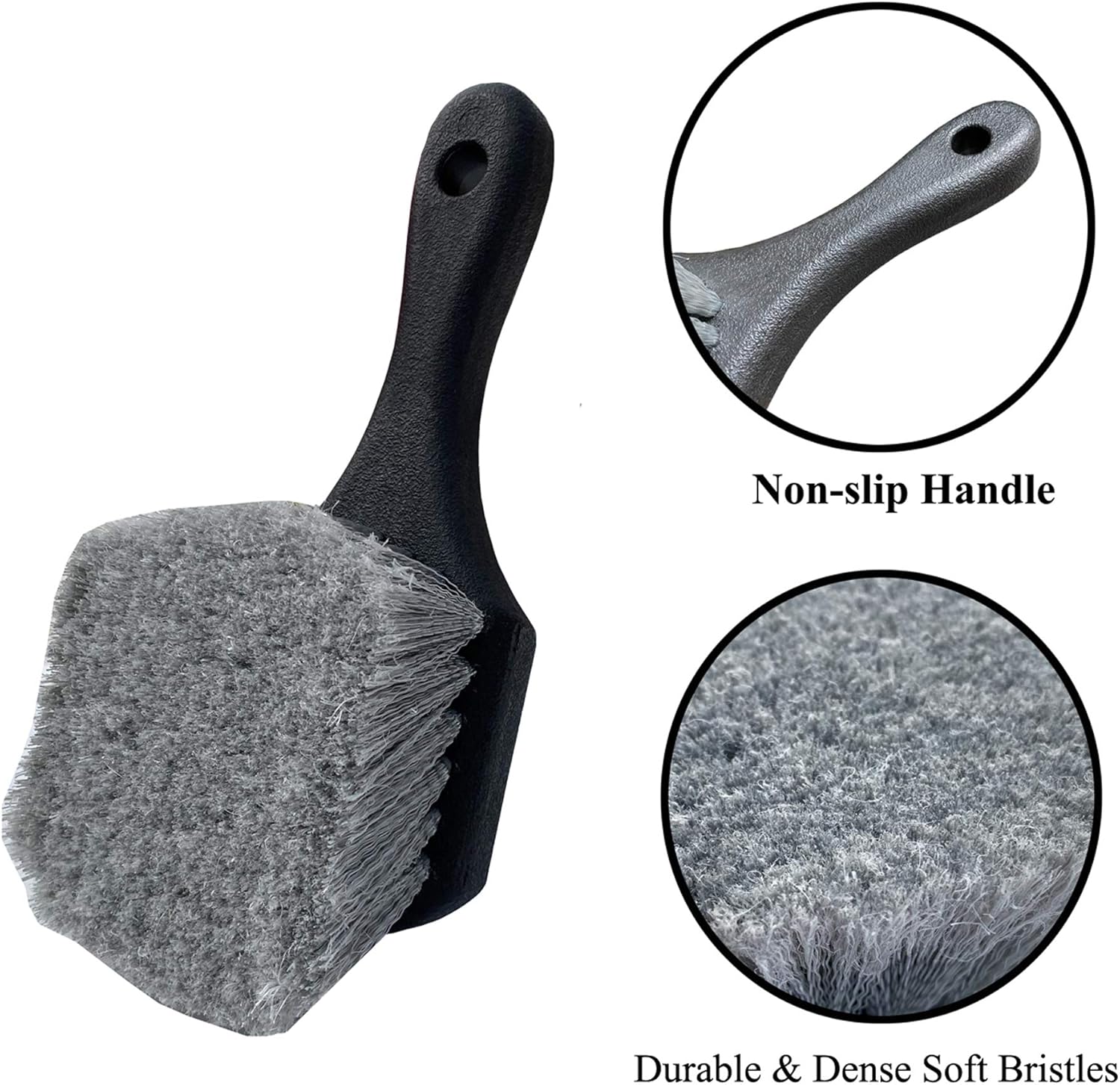Wheel & Tire Brush for Car Rim, Soft Bristle Car Wash Brush, Cleans Tires & Releases Dirt and Road Grime, Short