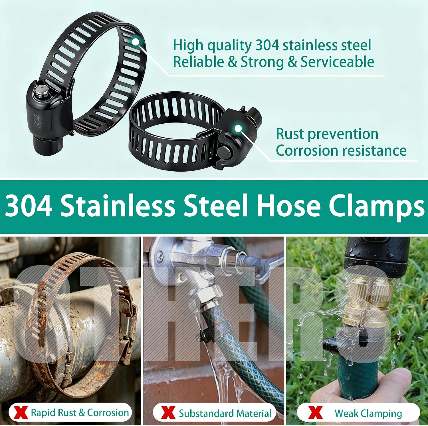 32 PCS Black Hose Clamps Assortment Kit 1/4"–2" (6-51mm) Hose Clamps Stainless Steel 304 Worm Gear Fuel Line Hose