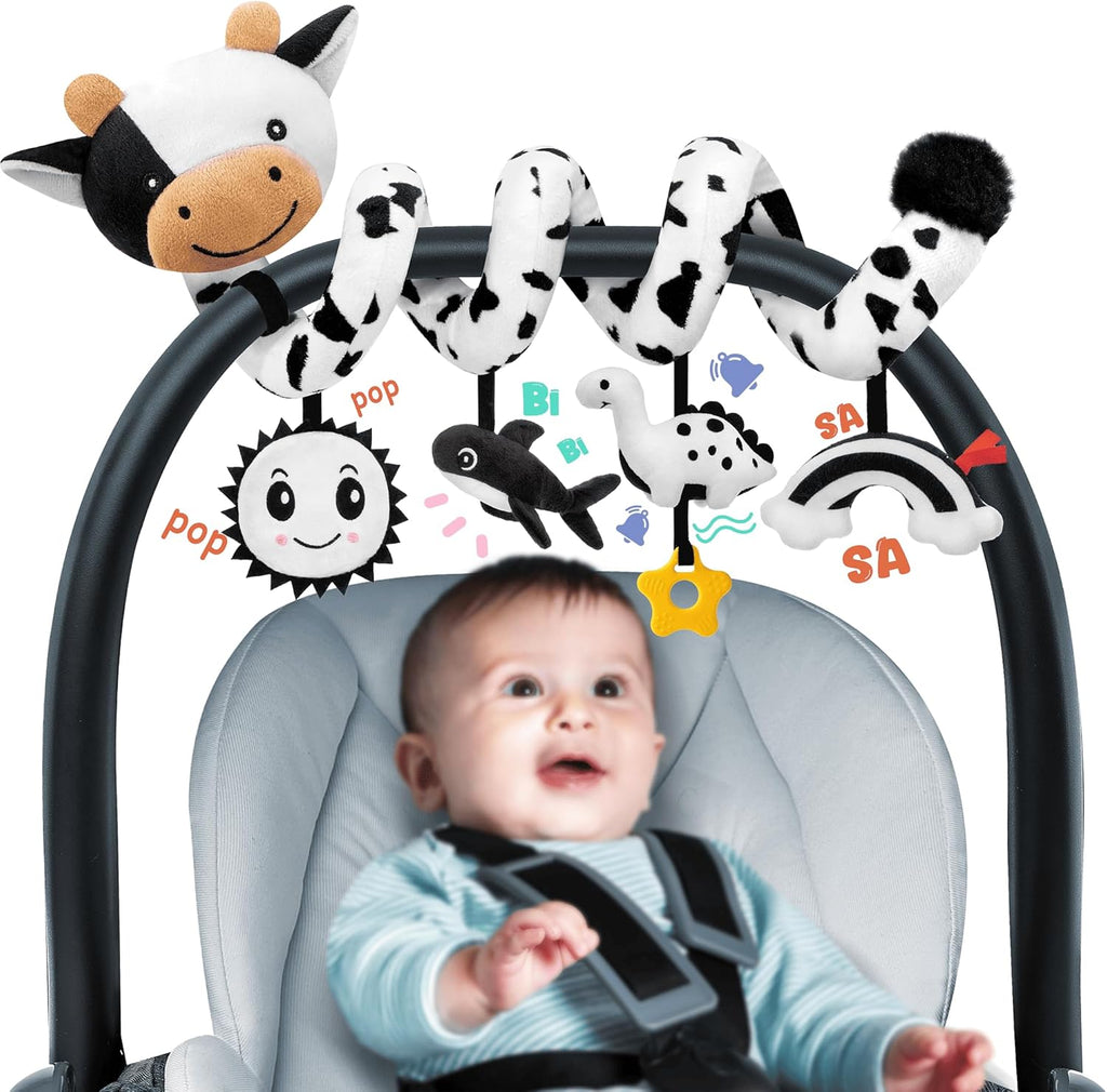 Spiral Car Seat Baby Toys 0-6 Months, Infant Carseat High Contrast Sensory Toys Hanging Stroller Accessories, Newborn