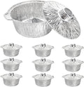 10 Pcs Disposable Aluminum Pot with LidS, Disposable 2 Liter Round Aluminum Foil Pan Food Container for Camping