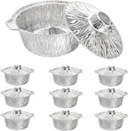 10 Pcs Disposable Aluminum Pot with LidS, Disposable 2 Liter Round Aluminum Foil Pan Food Container for Camping