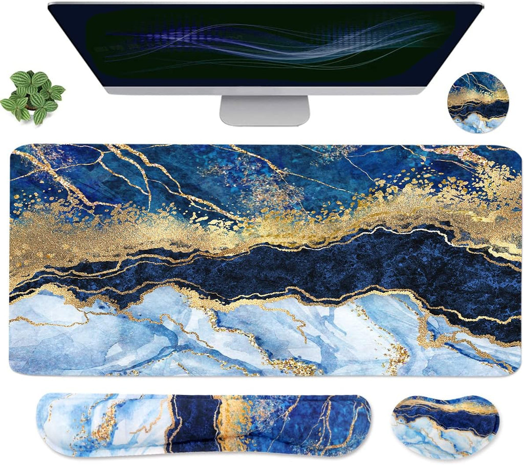 Ergonomic Large Mouse Pad and Keyboard Wrist Rest, Desk Pad for Keyboard and Mouse, 4-in-1 Large Gaming Mouse Pad